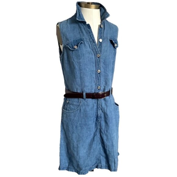 Vintage Jones New York 100% Linen Sleeveless Shirt Dress - 10, looks like denim! - Picture 1 of 9
